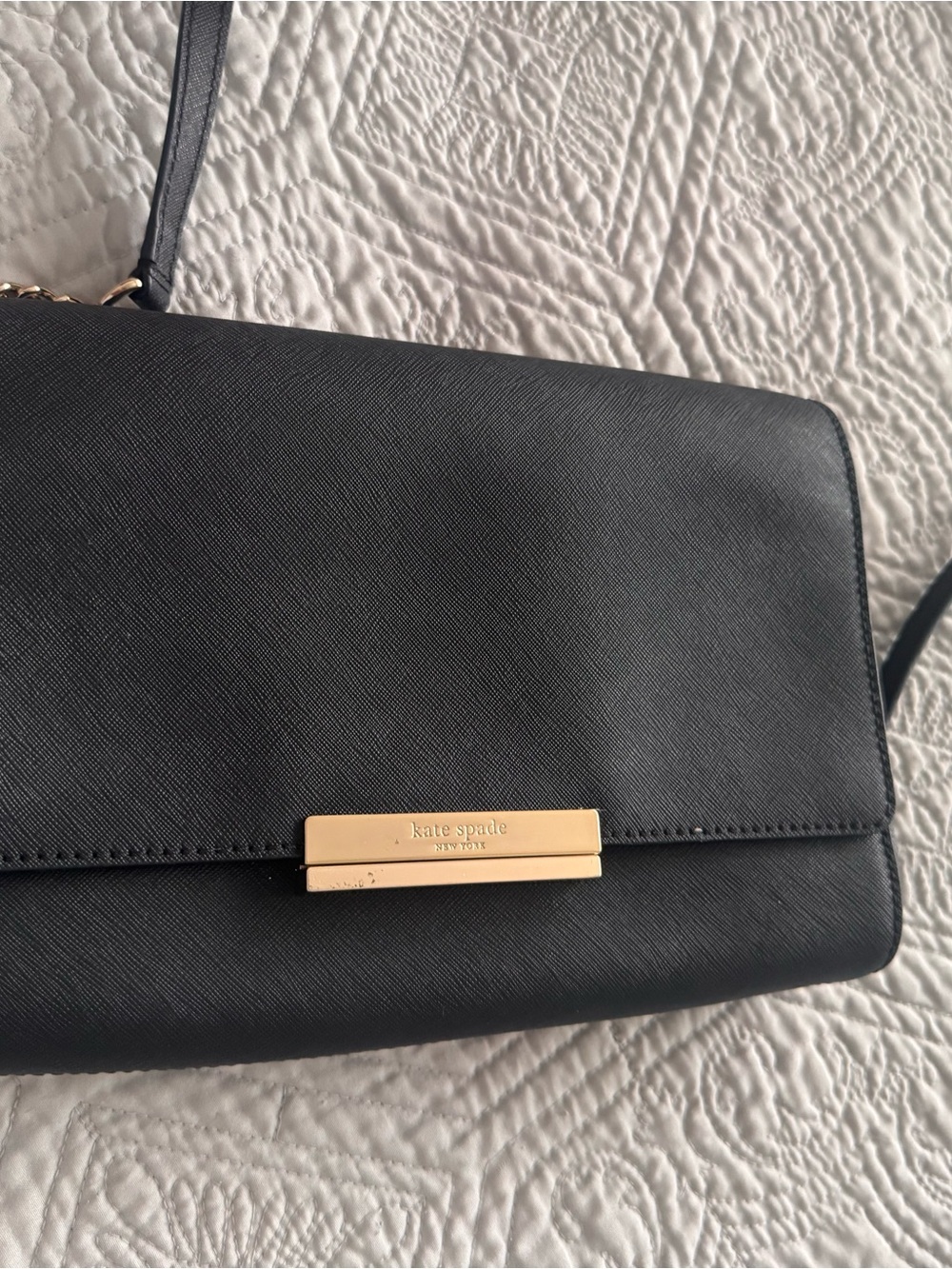 kate spade Black Saffiano Leather Crossbody with Gold Plaque